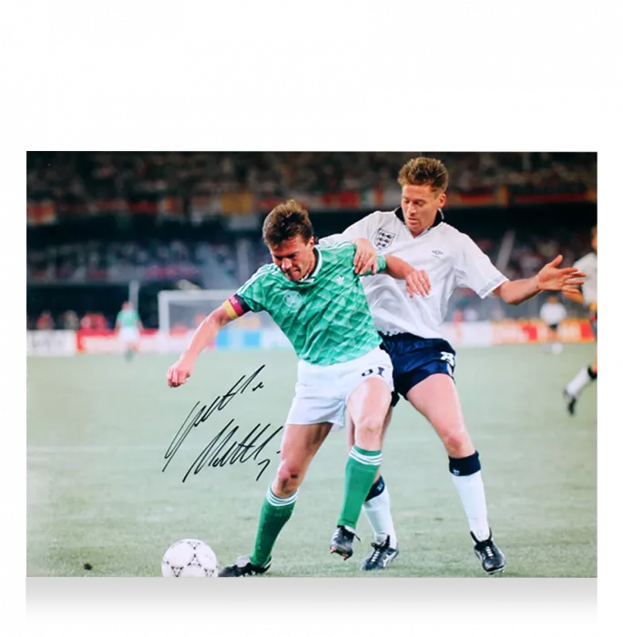 Lothar Matthaus Signed Germany Photo In Black Wooden Frame: 1990 FIFA World Cup Semi-Final Vs England