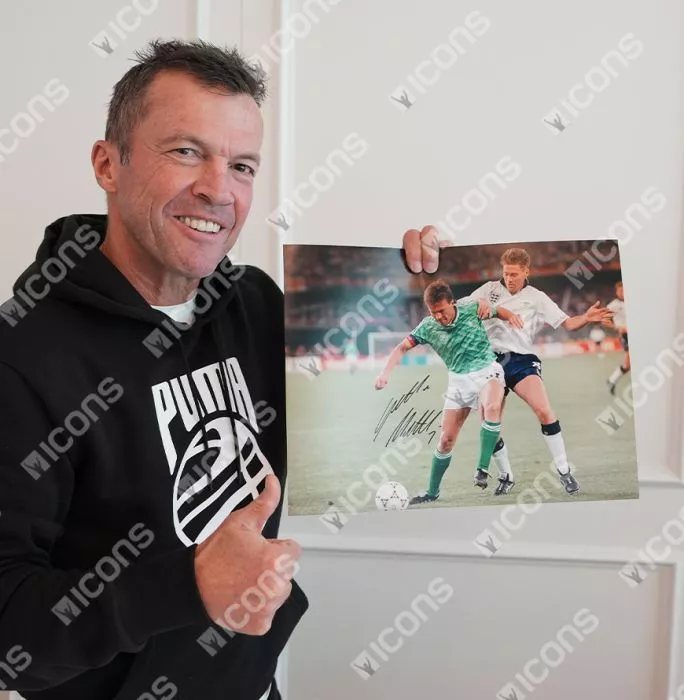 Lothar Matthaus Signed Germany Photo In Black Wooden Frame: 1990 FIFA World Cup Semi-Final Vs England