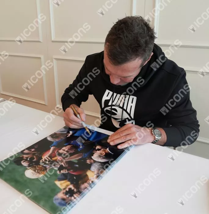 Lothar Matthaus Signed Internazionale Photo In Black Wooden Frame: 1990 Ballon D'Or Winner