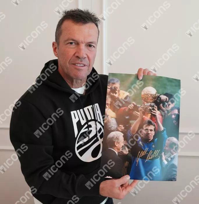 Lothar Matthaus Signed Internazionale Photo In Black Wooden Frame: 1990 Ballon D'Or Winner