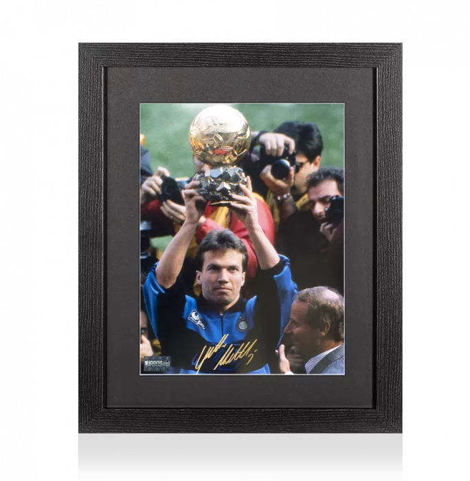 Lothar Matthaus Signed Internazionale Photo In Black Wooden Frame: 1990 Ballon d'Or Winner