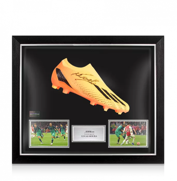 Lucas Moura Signed Orange Adidas Boot In Bubble Frame: Option 1