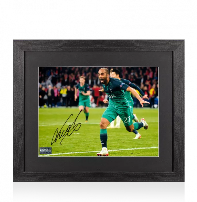 Lucas Moura Signed Tottenham Hotspur Photo In Black Wooden Frame: UEFA Champions League Semi Final Goal vs Ajax