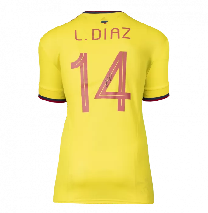 Luis Diaz Back Signed Colombia 2021-22 Home Shirt In Classic Frame