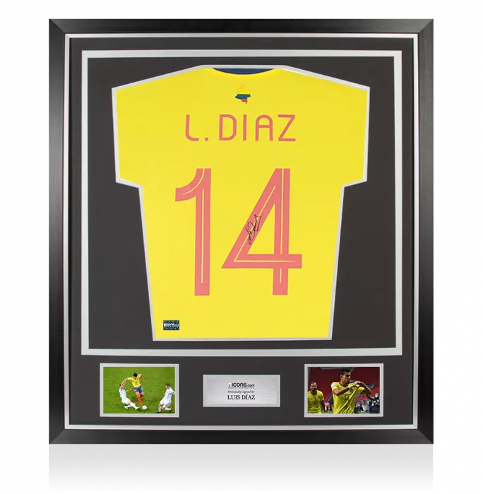 Luis Diaz Back Signed Colombia 2021-22 Home Shirt In Classic Frame