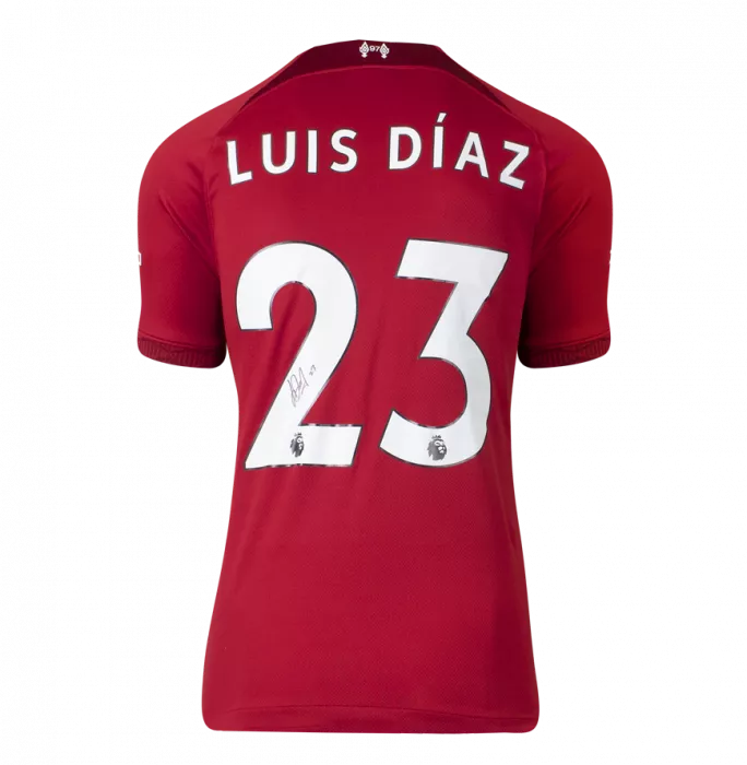 Luis Diaz Back Signed Liverpool 2022-23 Home Shirt In Hero Frame: Option 1