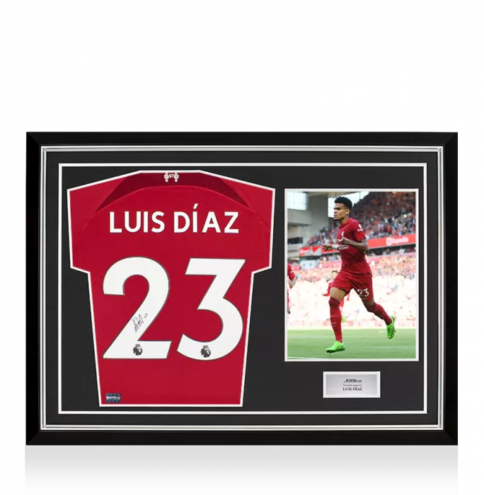 Luis Diaz Back Signed Liverpool 2022-23 Home Shirt In Hero Frame: Option 1