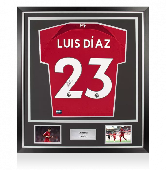 Luis Diaz Back Signed Liverpool 2022-23 Home Shirt In Classic Frame