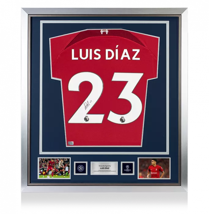 Luis Diaz Official UEFA Champions League Back Signed and Framed Liverpool 2022-23 Home Shirt