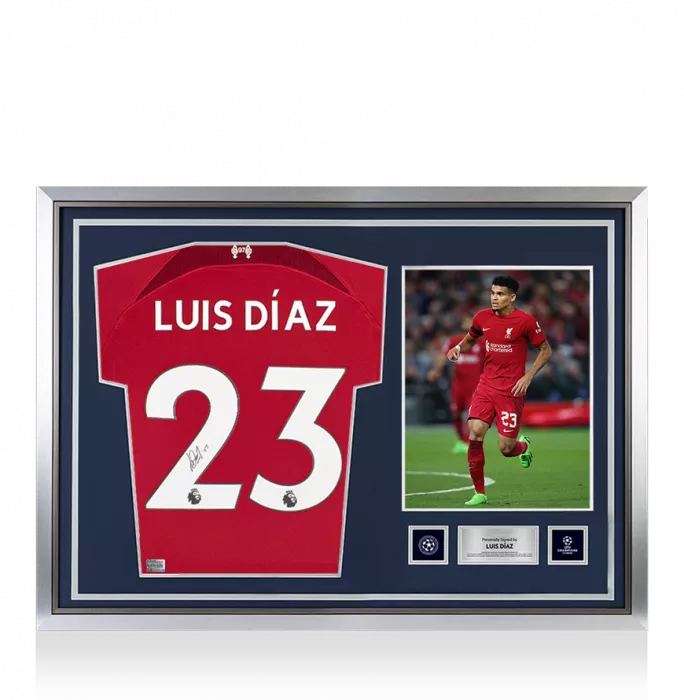 Luis Diaz Official UEFA Champions League Back Signed and Hero Framed Liverpool 2022-23 Home Shirt