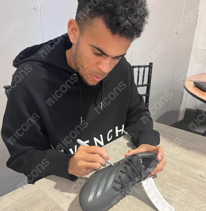 Luis Diaz Signed Black Adidas Boot In Acrylic Case
