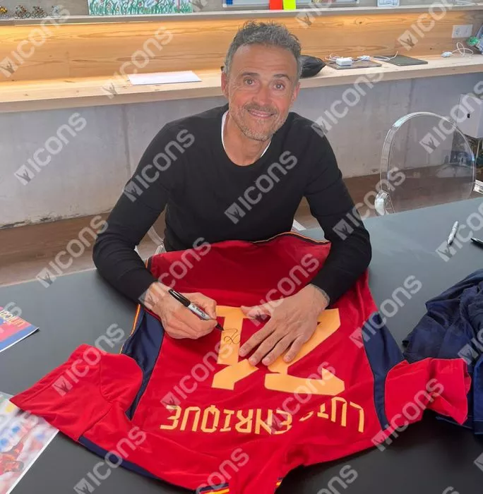 Luis Enrique Back Signed Modern Spain Home Shirt With Fan Style Numbers In Classic Frame