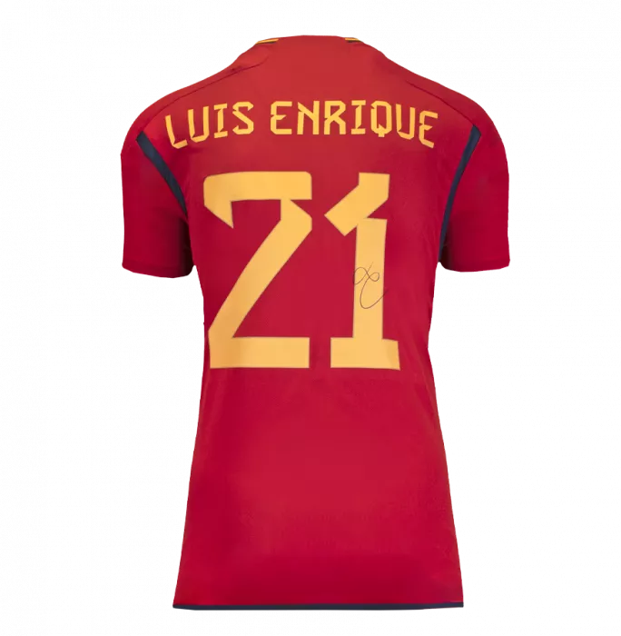 Luis Enrique Back Signed Modern Spain Home Shirt With Fan Style Numbers In Hero Frame: Option 1