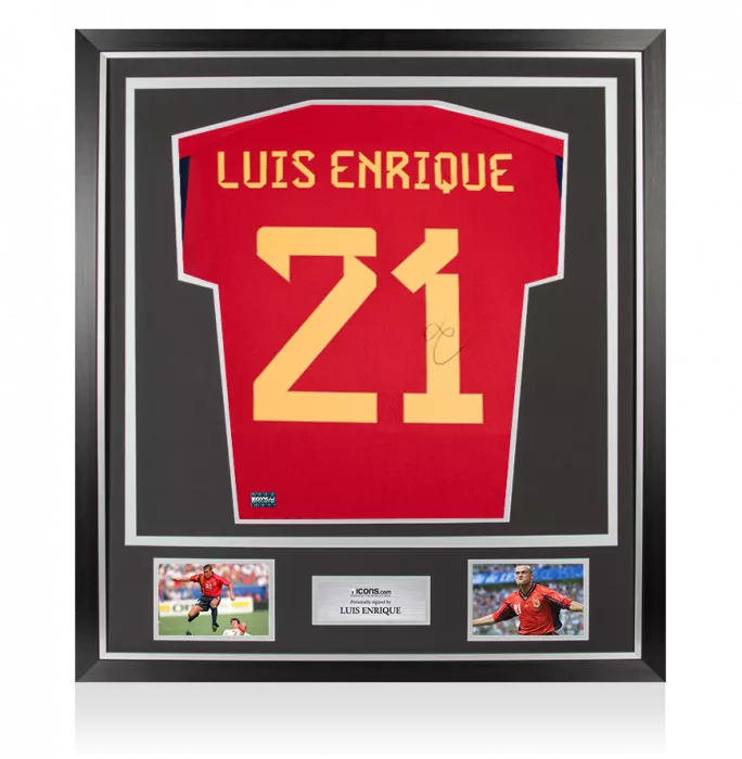 Luis Enrique Back Signed Modern Spain Home Shirt with Fan Style Numbers In Classic Frame