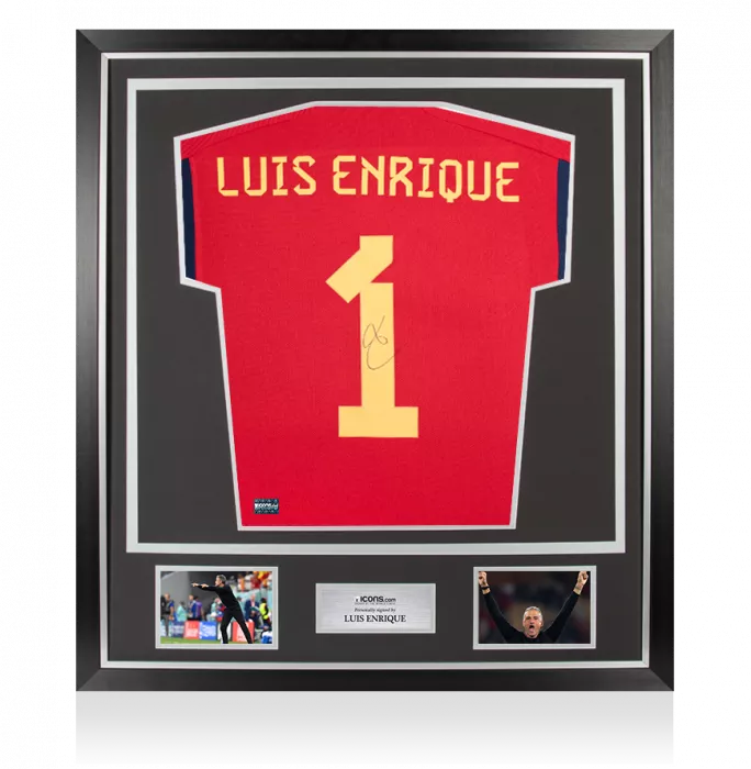 Luis Enrique Back Signed Spain 2022 Home Shirt with Fan Style Numbers In Classic Frame