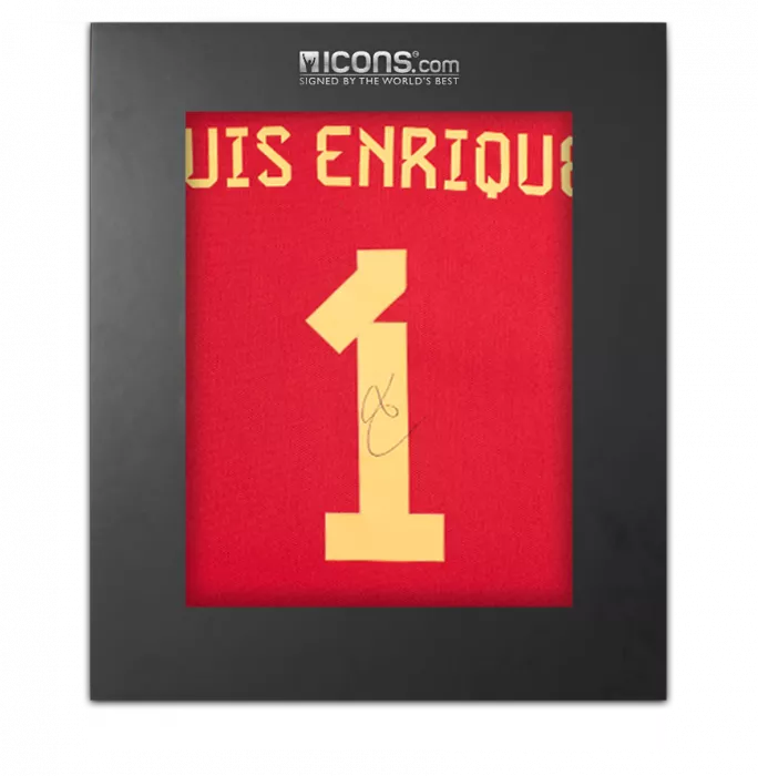 Luis Enrique Back Signed Spain 2022 Home Shirt with Fan Style Numbers In Deluxe Packaging