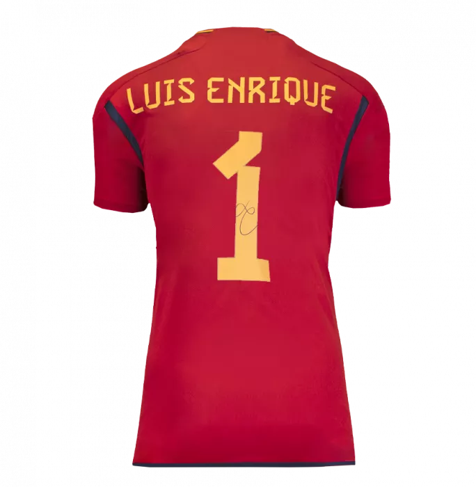 Luis Enrique Official 2022 FIFA World Cup™ Back Signed And Hero Framed Spain 2022 Home Shirt With Fan Style Numbers