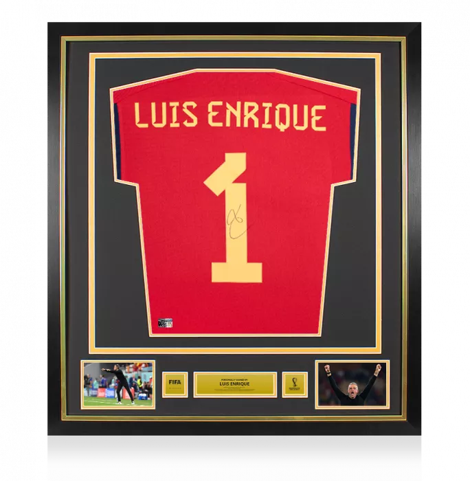 Luis Enrique Official 2022 FIFA World Cup™ Back Signed and Framed Spain 2022 Home Shirt with Fan Style Numbers