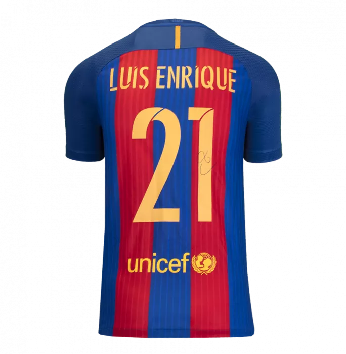 Luis Enrique Official FC Barcelona Back Signed And Framed 2016-17 Home Shirt With Fan Style Numbers