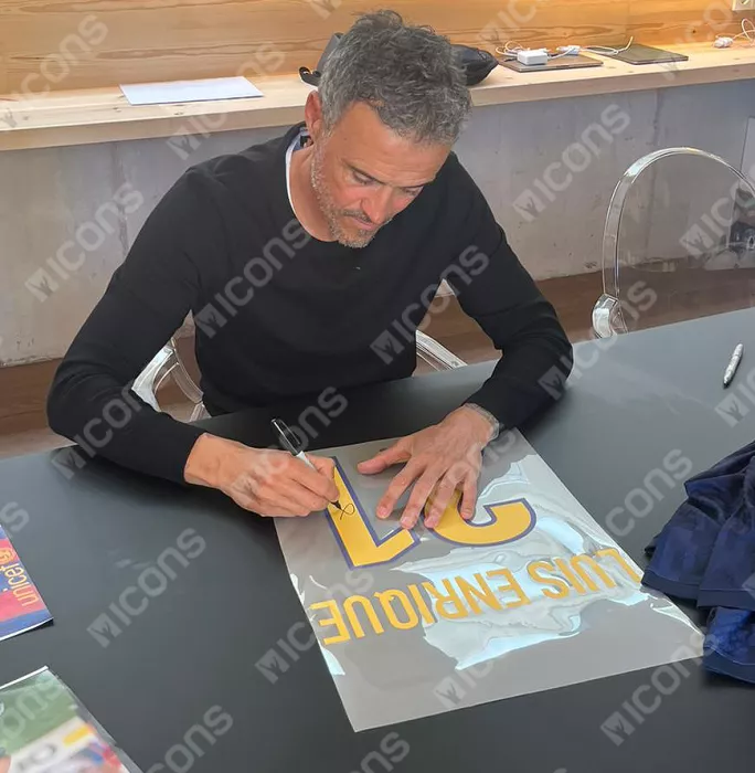 Luis Enrique Official FC Barcelona Back Signed And Framed Retro Home Shirt With Fan Style Numbers