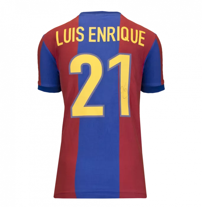 Luis Enrique Official FC Barcelona Back Signed And Framed Retro Home Shirt With Fan Style Numbers