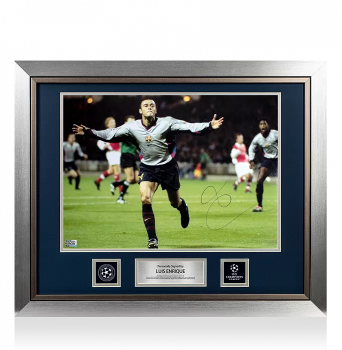 Luis Enrique Official UEFA Champions League Signed and Framed FC Barcelona Photo: UEFA Champions League Goal