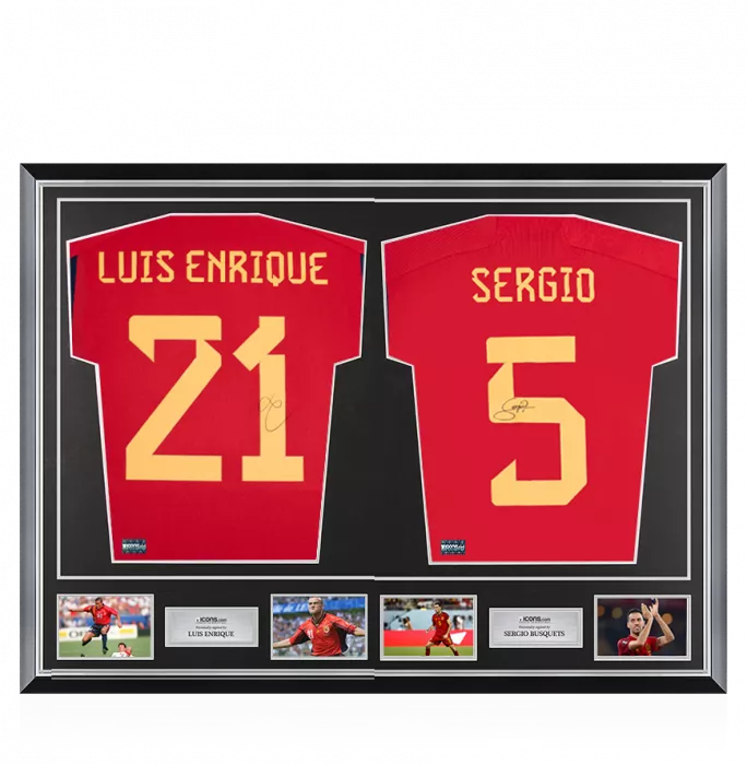 Luis Enrique & Sergio Busquets Signed Spain Shirts In Classic Dual Frame