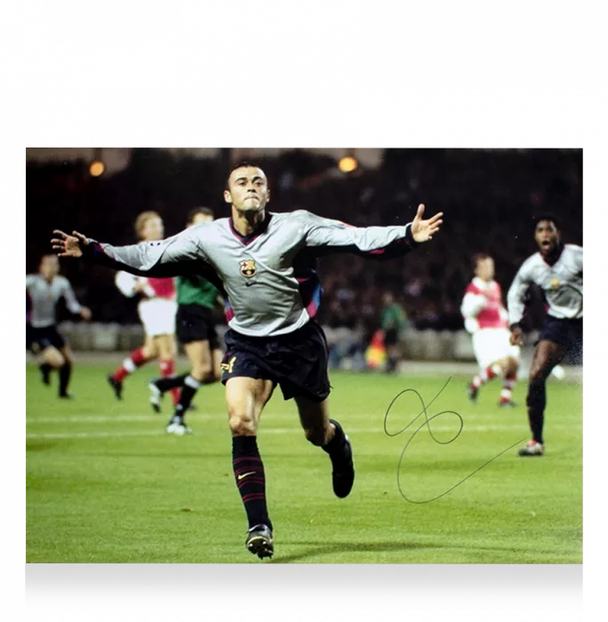Luis Enrique Signed FC Barcelona Photo In Black Wooden Frame: UEFA Champions League Goal