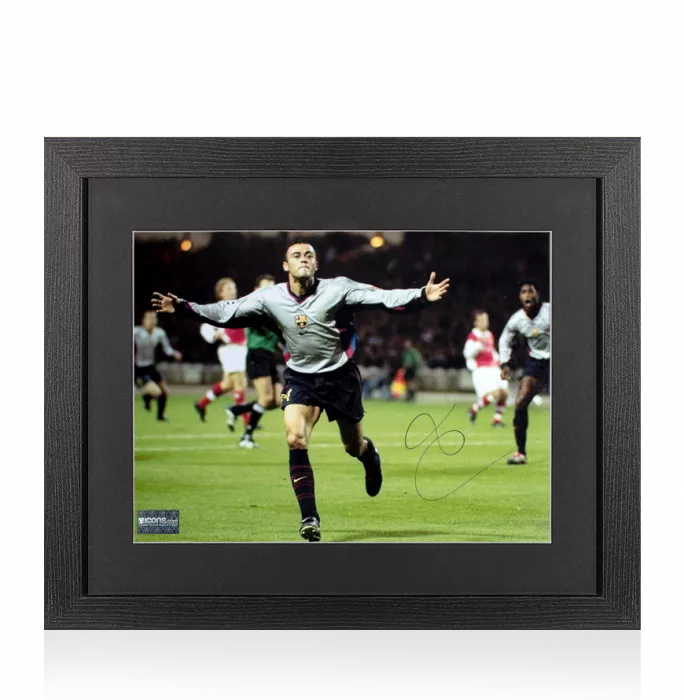 Luis Enrique Signed FC Barcelona Photo In Black Wooden Frame: UEFA Champions League Goal