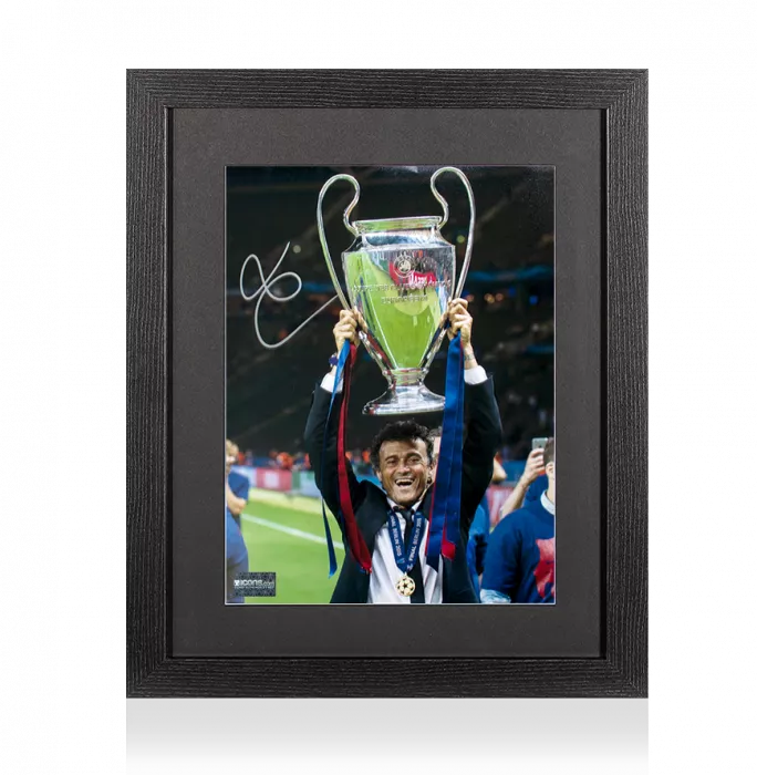 Luis Enrique Signed FC Barcelona Photo In Black Wooden Frame: 2015 UEFA Champions League Winner