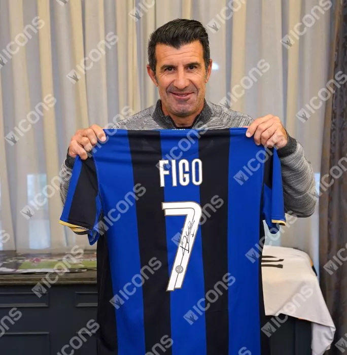 Luis Figo Back Signed Internazionale 2008-09 Home Shirt In Hero Frame: Option 1