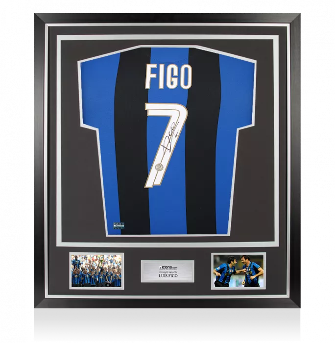 Luis Figo Back Signed Internazionale 2008-09 Home Shirt In Classic Frame