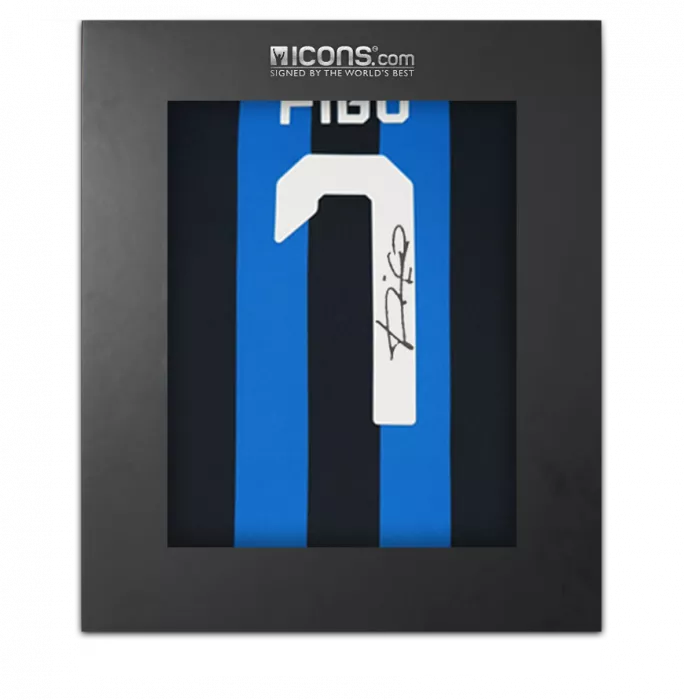 Luis Figo Back Signed Internazionale 2019-20 Home Shirt with Fan Style Number In Deluxe Packaging
