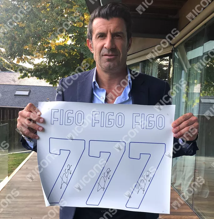 Luis Figo Back Signed Modern Internazionale Home Shirt With Fan Style Numbers In Hero Frame: Option 1