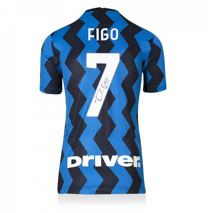 Luis Figo Back Signed Modern Internazionale Home Shirt With Fan Style Numbers In Hero Frame: Option 1
