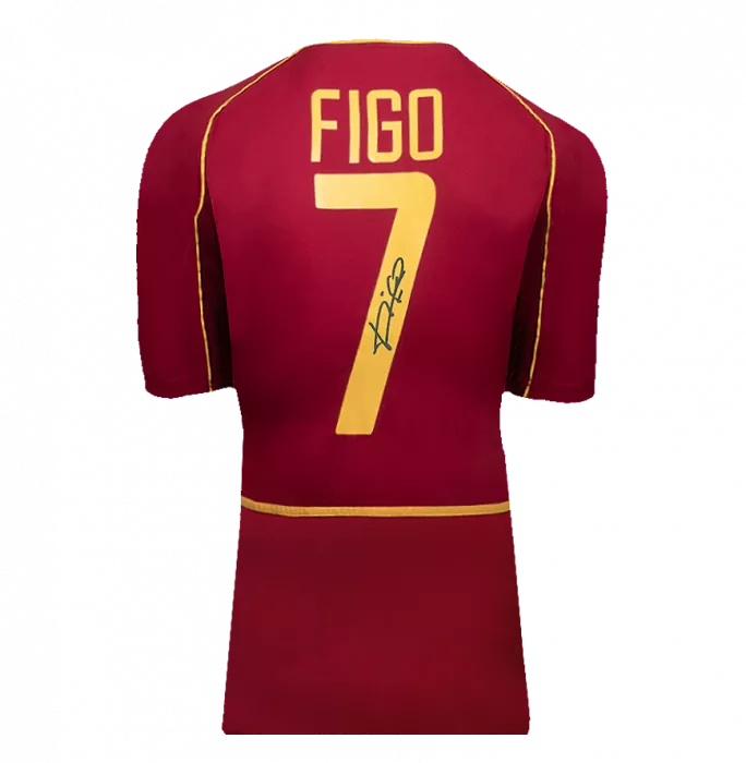 Luis Figo Back Signed Portugal 2002-04 Home Shirt In Deluxe Packaging