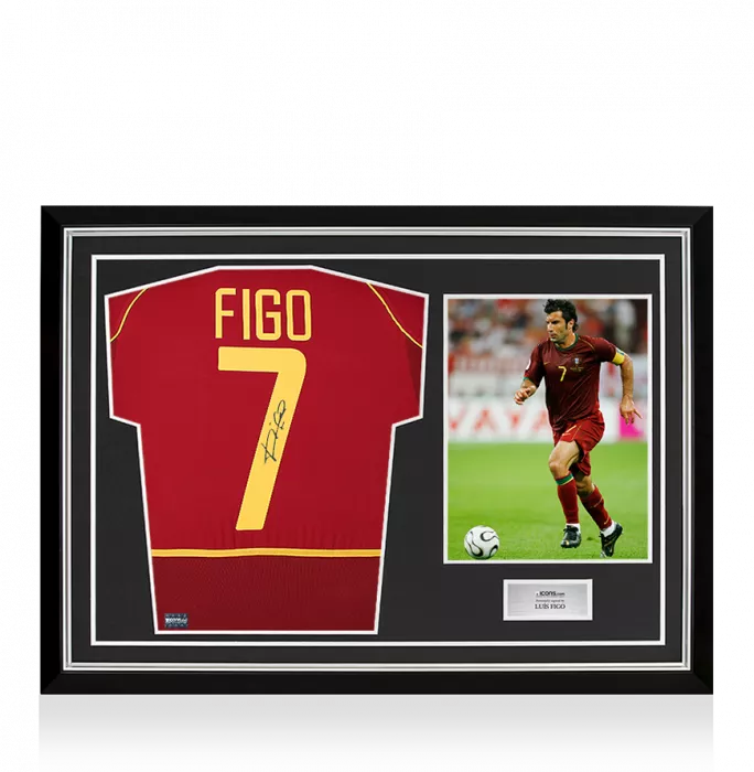 Luis Figo Back Signed Portugal 2002-04 Home Shirt In Hero Frame: Option 1
