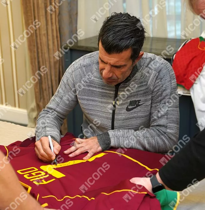 Luis Figo Back Signed Portugal 2002-04 Home Shirt In Classic Frame