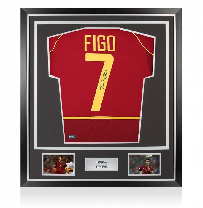 Luis Figo Back Signed Portugal 2002-04 Home Shirt In Classic Frame