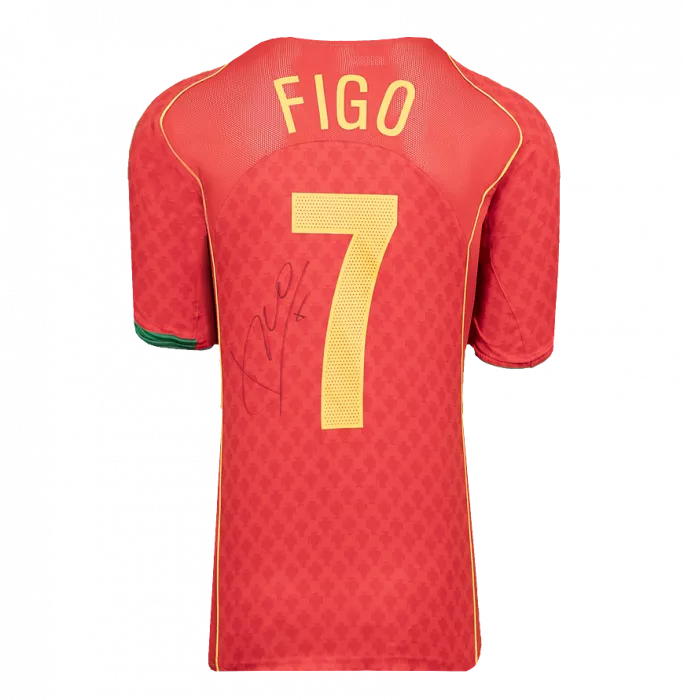 Luis Figo Back Signed Portugal 2004-06 Home Shirt In Classic Frame