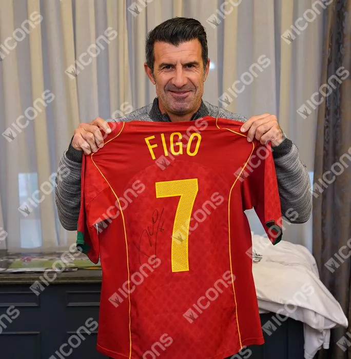Luis Figo Back Signed Portugal 2004-06 Home Shirt In Classic Frame
