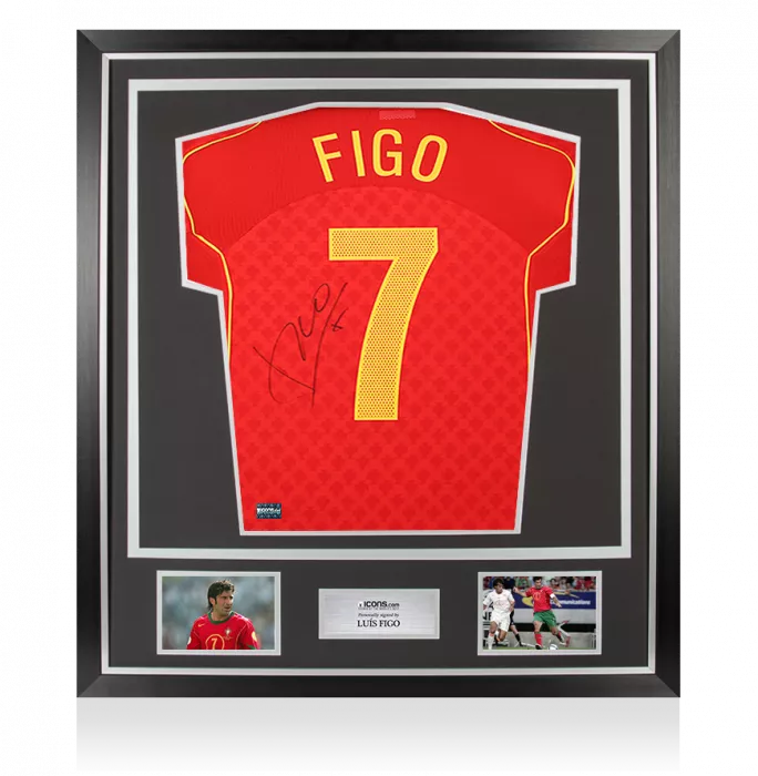 Luis Figo Back Signed Portugal 2004-06 Home Shirt In Classic Frame