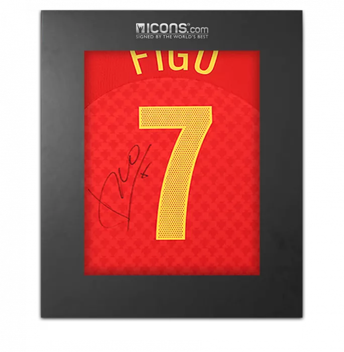 Luis Figo Back Signed Portugal 2004-06 Home Shirt In Deluxe Packaging