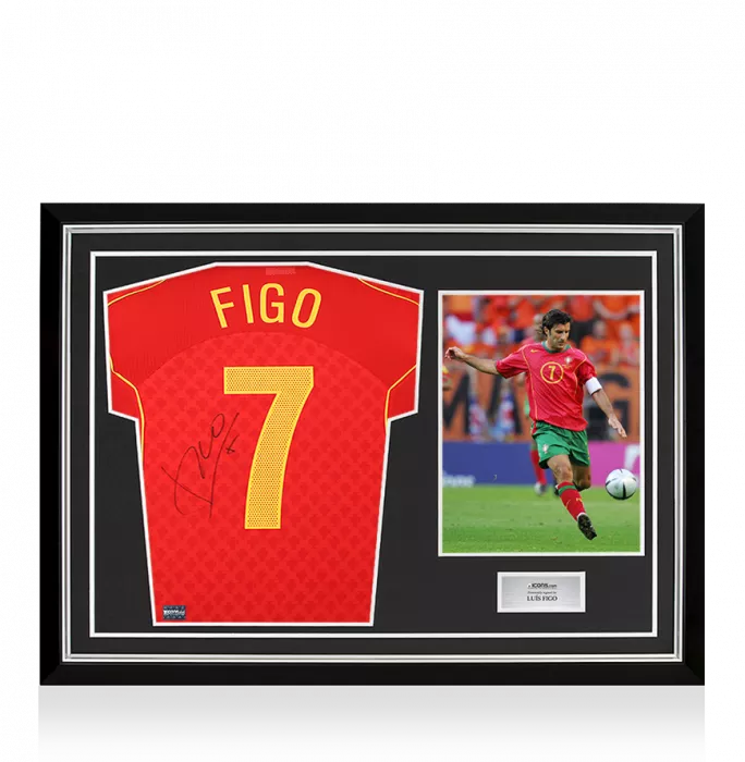 Luis Figo Back Signed Portugal 2004-06 Home Shirt In Hero Frame: Option 1
