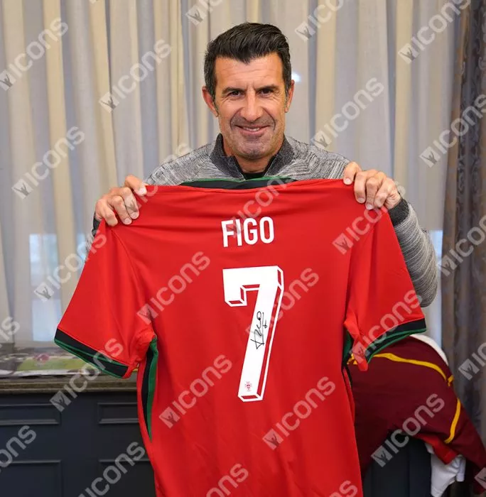 Luis Figo Back Signed Portugal 2024 Home Shirt In Classic Frame