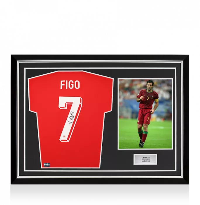 Luis Figo Back Signed Portugal 2024 Home Shirt In Hero Frame: Option 1