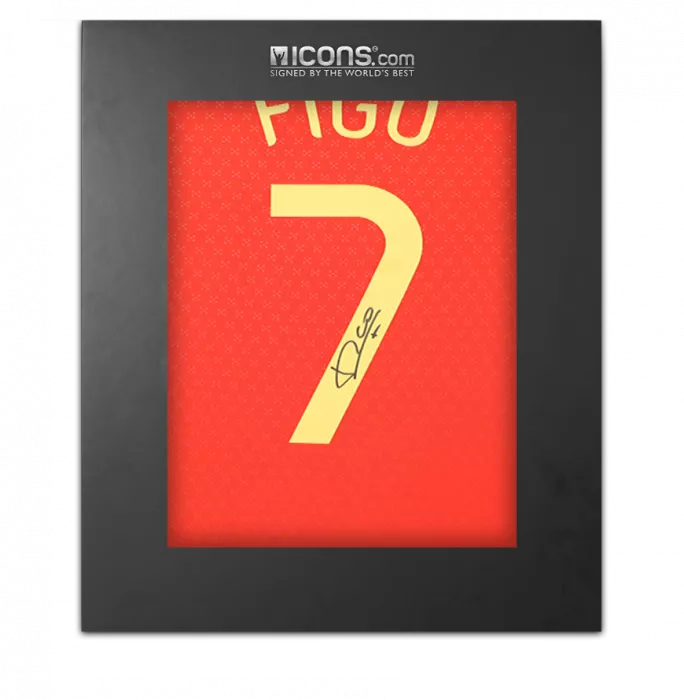 Luis Figo Back Signed Portugal 2025-26 Home Shirt with Fan Style Number In Deluxe Packaging