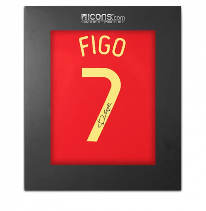 Luis Figo Back Signed Portugal Modern Home Shirt In Deluxe Packaging