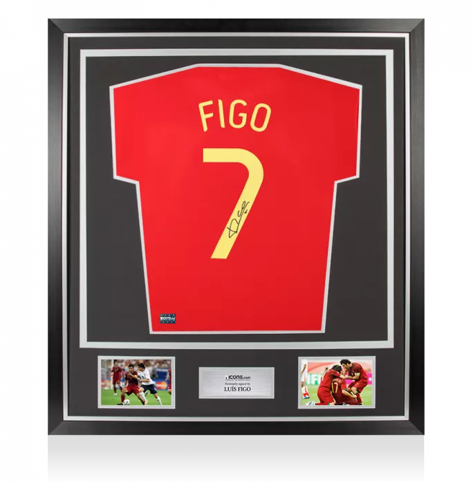 Luis Figo Back Signed Portugal Modern Home Shirt In Classic Frame