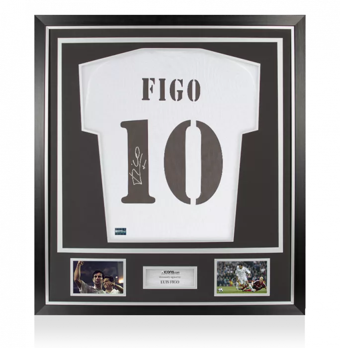 Luis Figo Back Signed Real Madrid 2001-02 Home Shirt In Classic Frame